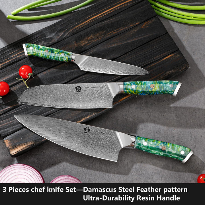 WILDMOK Professionelles Küchenmesser-Set, 3-teilig, Kochmesser-Set aus Damaststahl, 3-teilig, ultras