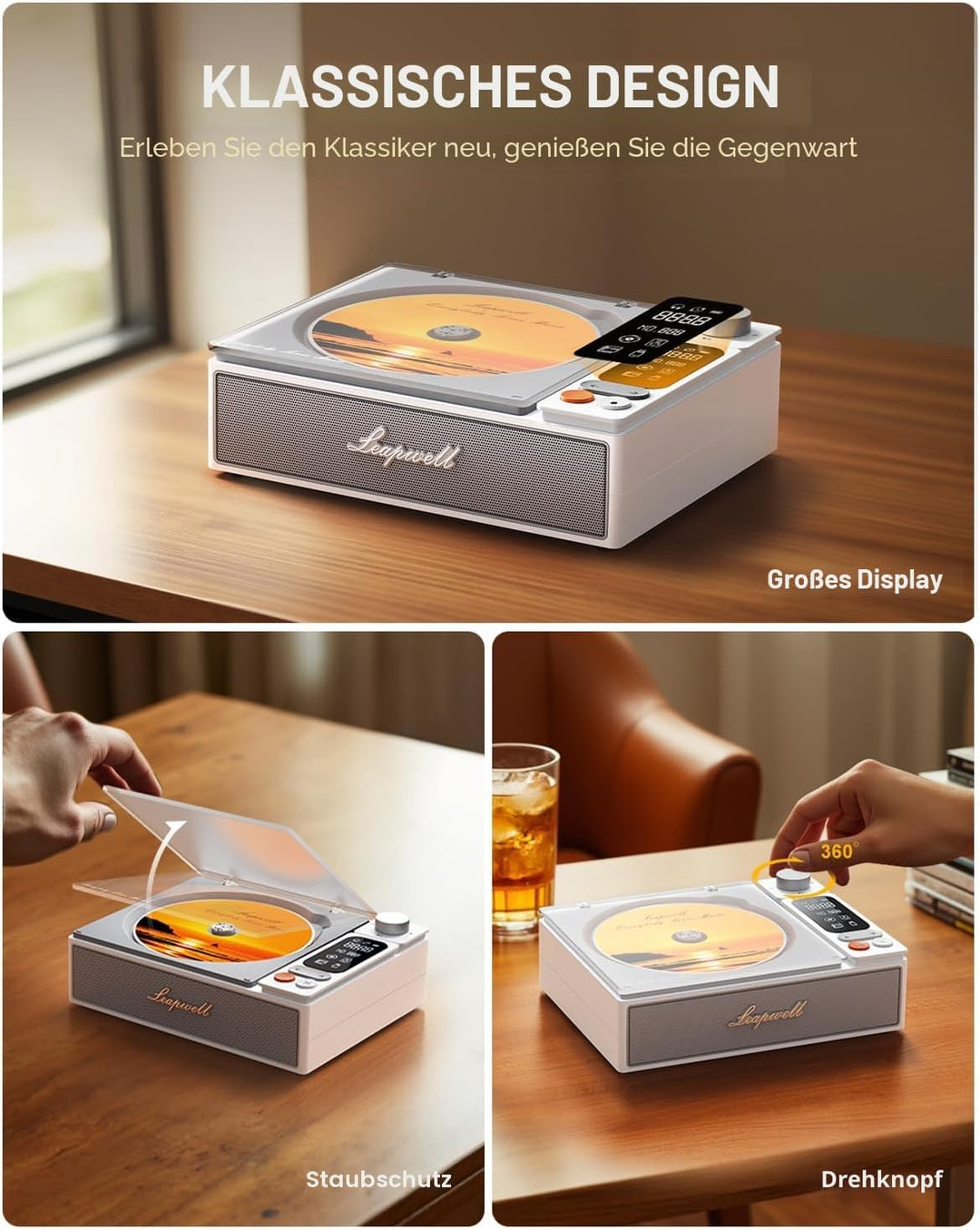 CD Player Tragbar, Leapwell Tragbarer CD Player mit Lautsprecher Bluetooth CD-Player mit Fernbedienu
