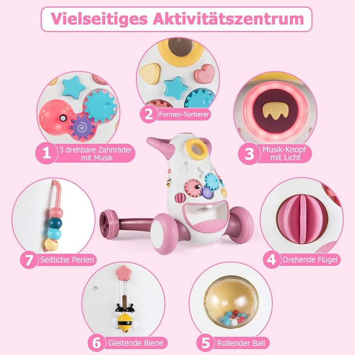 COSTWAY Lauflernwagen Baby, Lauflernhilfe mit Musik & Licht, Laufhilfe mit Formensortierer, Zahnräde