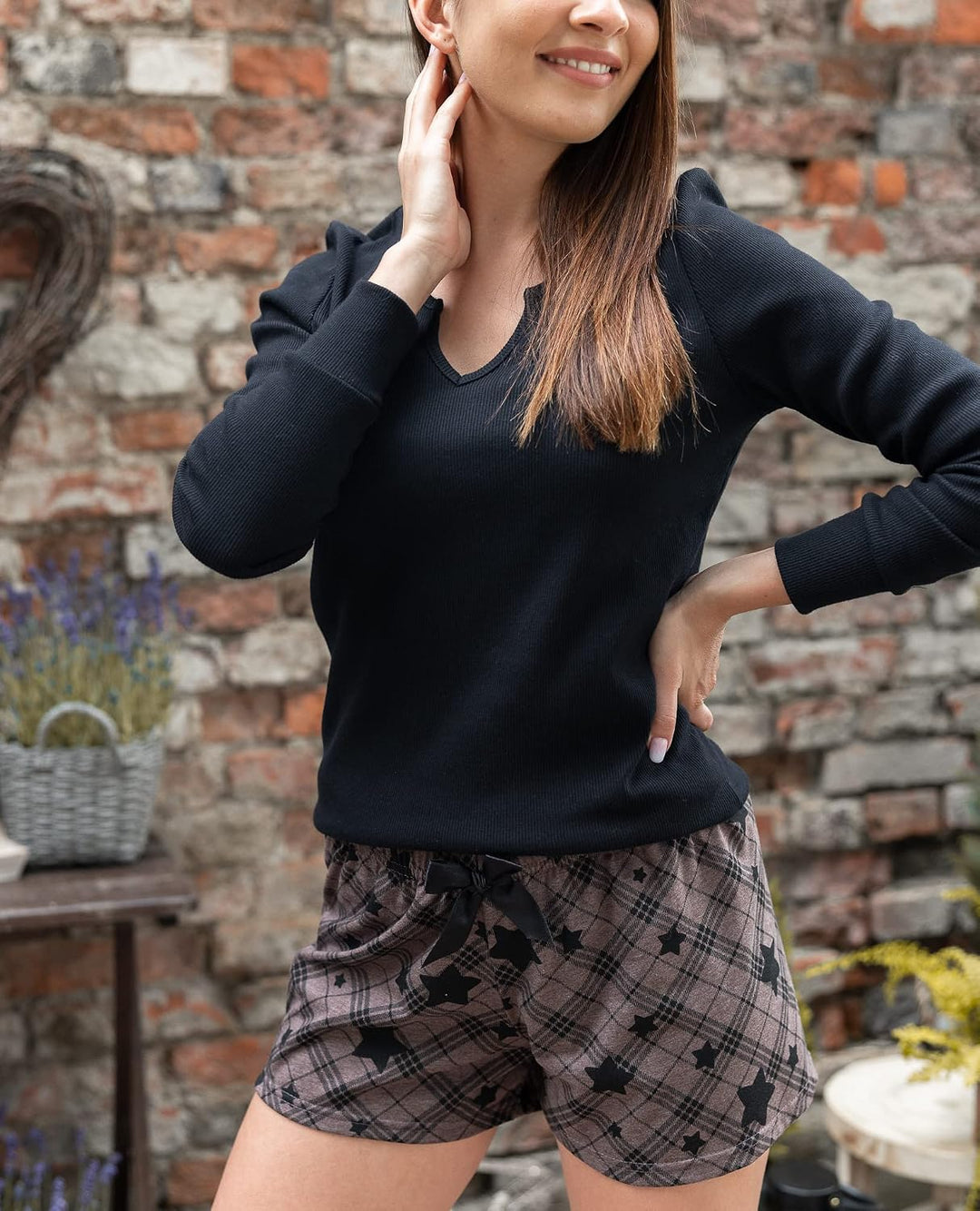 S&amp; SENSIS modischer Baumwoll-Pyjama (Made in EU) Shorty Schlafanzug Hausanzug aus lässigem Shirt und