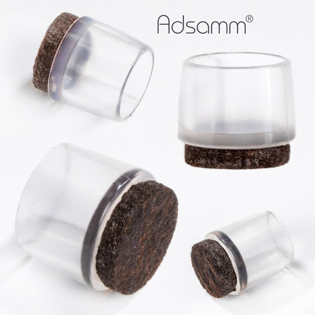 Adsamm® / 32 x Stuhlbeinkappen mit Filz / Transparent / Ø 17 - 18 mm / rund / Filz-Möbelgleiter für