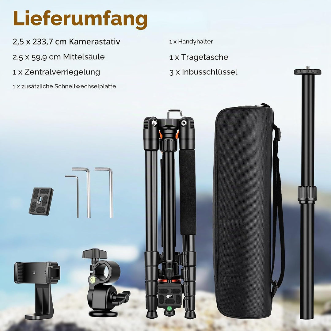 Victiv 259cm/ 102" Kamera Stativ, Multifunktionales Kamerastativ mit 360°-Horizontal-Drehachse & Pan