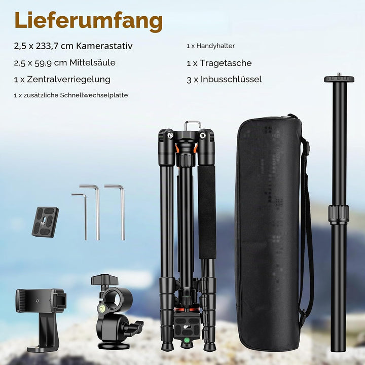 Victiv 259cm/ 102" Kamera Stativ, Multifunktionales Kamerastativ mit 360°-Horizontal-Drehachse & Pan