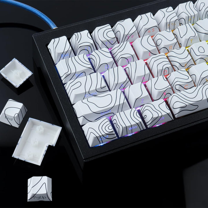 Sunzit Custom Keycaps 135 Tasten PBT Keycap Set,Cherry Profile Keycaps Dye-Sub White Topographic Key