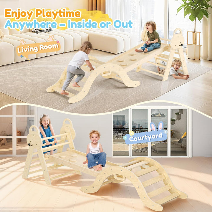 7-in-1 Montessori Indoor Spielset,Klettergerüst mit Rutsche, Bogen & Matte für Kleinkinder und Kinde