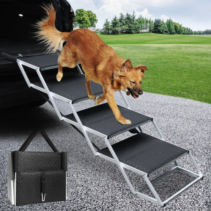 Hundetreppe Auto, 4 Stufen Hunderampe Auto klappbar, Einstiegshilfe Hund Auto für alle Fahrzeuge nut