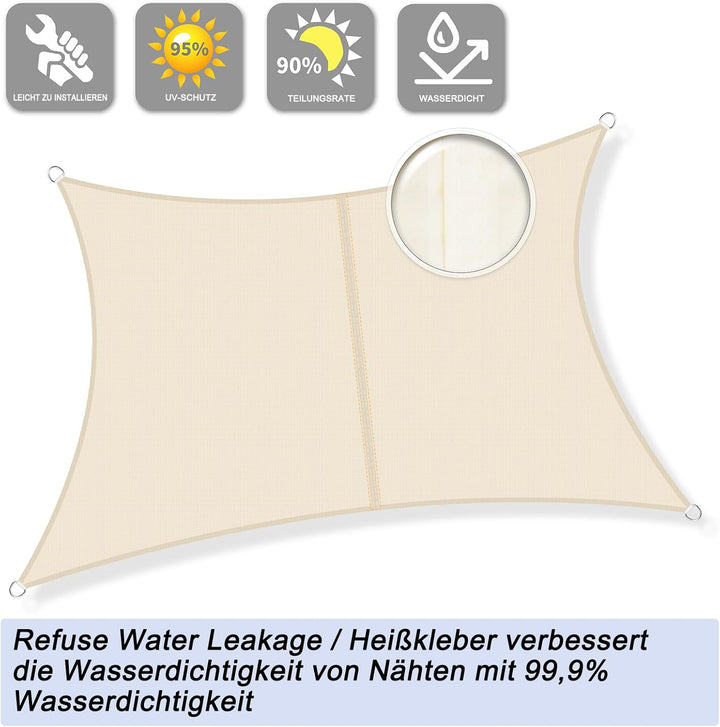 Sunnylaxx 4x6m Sonnensegel Rechteckig, Wasserdicht Sonnenschutz Sunsegel Color Helles Khaki, 95% UV-
