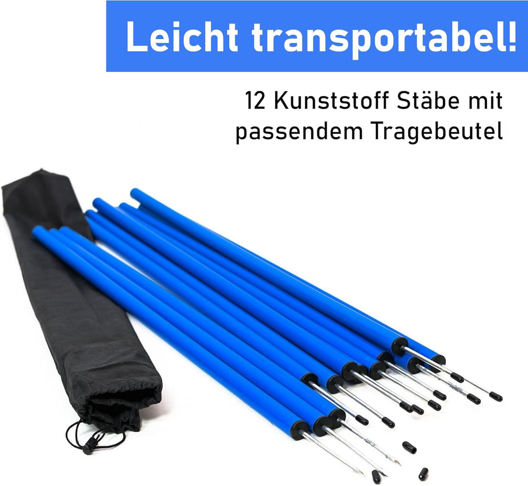 Hunde Agility‑Set 12Slalom‑Stangen, wetterfestes Slalom‑Set für Hundesport und Fussball, Agility‑Tra