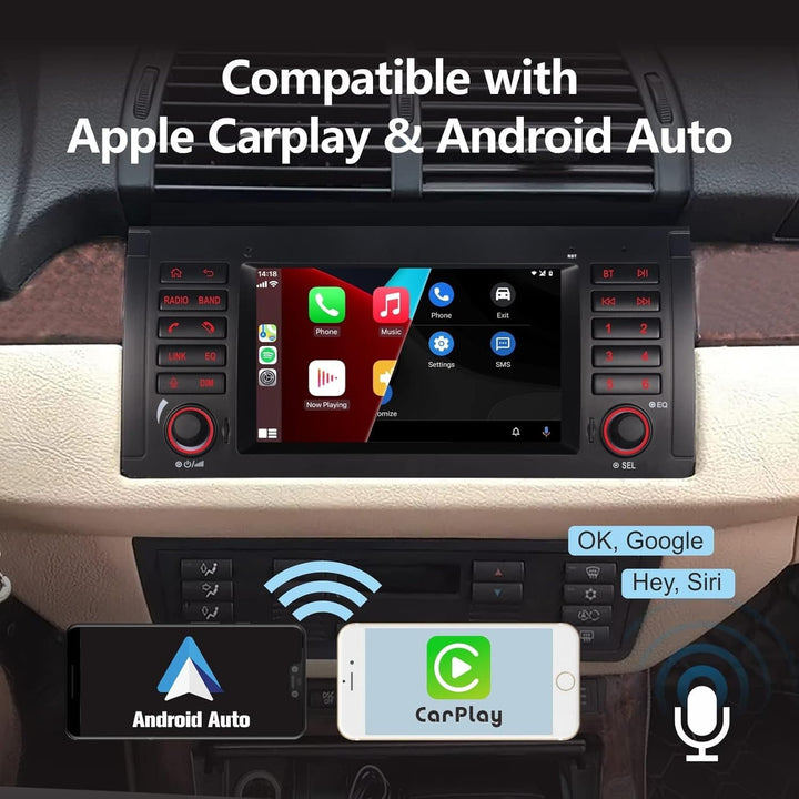 LXKLSZ Autoradio für BMW E39 E53 5er X5 M5 Kompatibel mit drahtlos Carplay/Android Auto mit 7 Zoll I