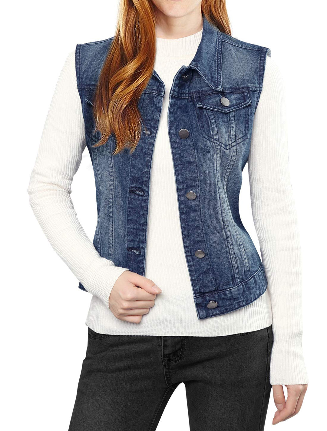 Allegra K Damen Jeansweste Collegejacke XS Dunkelblau, XS Dunkelblau