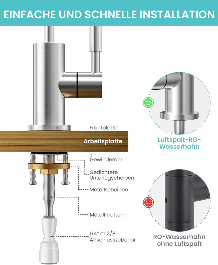 Trinkwasserhahn, Wasserhahn Küche Für Umkehrosmose Oder Wasserfiltersystem, Küchenarmatur Aus Edelst