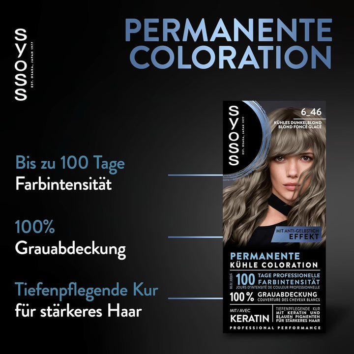 SYOSS Coloration 6_46 Kühles Dunkelblond (115 ml), permanente Coloration mit Keratin verleiht einen