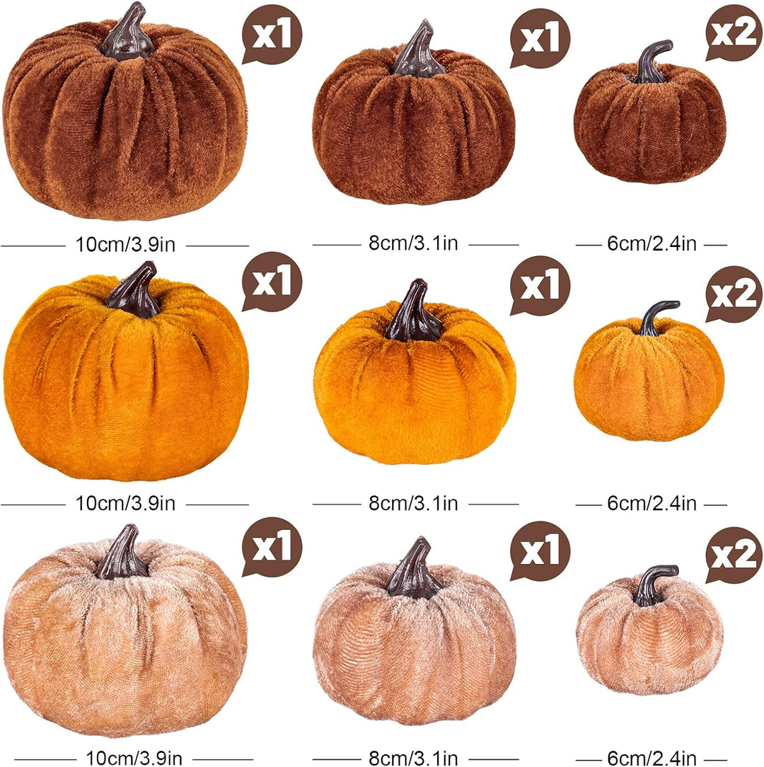 Whaline Künstliche Kürbisse in 3 Grössen, künstlicher Samt, Kürbis, orange, braun, khaki, kleiner Sc