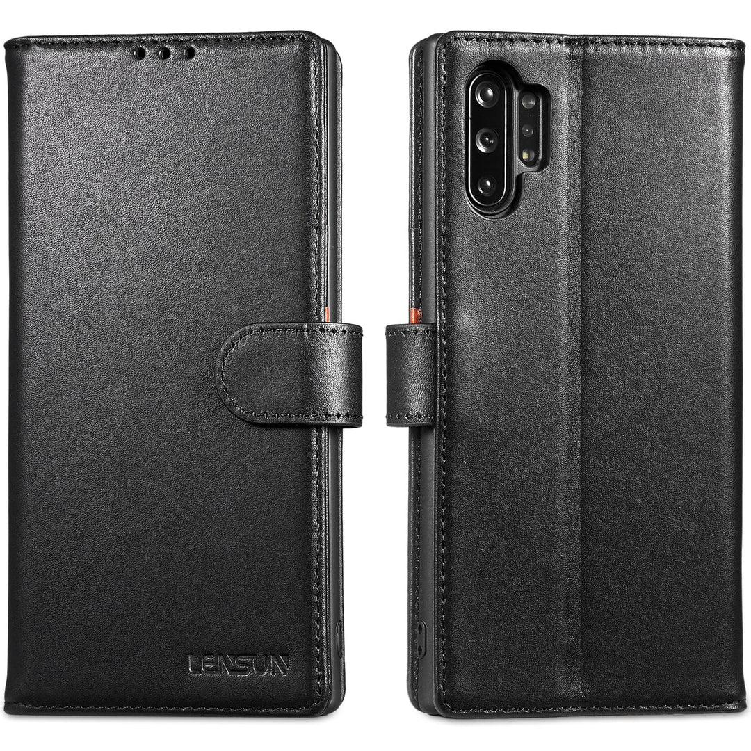 LENSUN Echtleder Hülle für Samsung Galaxy Note 10 Plus, Handyhülle [Echtes Leder] [Magnetverschluss]
