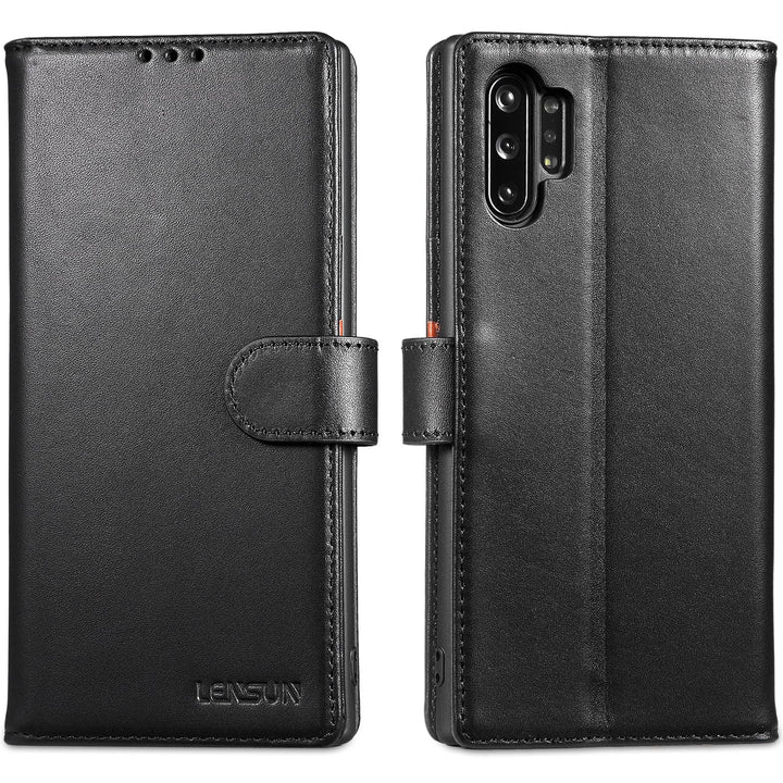 LENSUN Echtleder Hülle für Samsung Galaxy Note 10 Plus, Handyhülle [Echtes Leder] [Magnetverschluss]