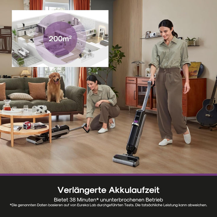 Eureka RapidWash NEW630 Nass Trockensauger Kabelloser Staubsauger mit 170° Neigung,50°C Heisslufttro