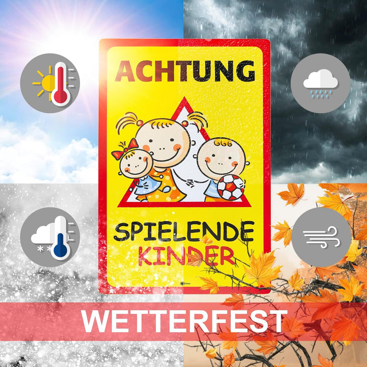 XXL Warnschild I Achtung Spielende-Kinder I Aluverbund-Schild I 40 x 60 cm gross I 3 mm Stark I Wett