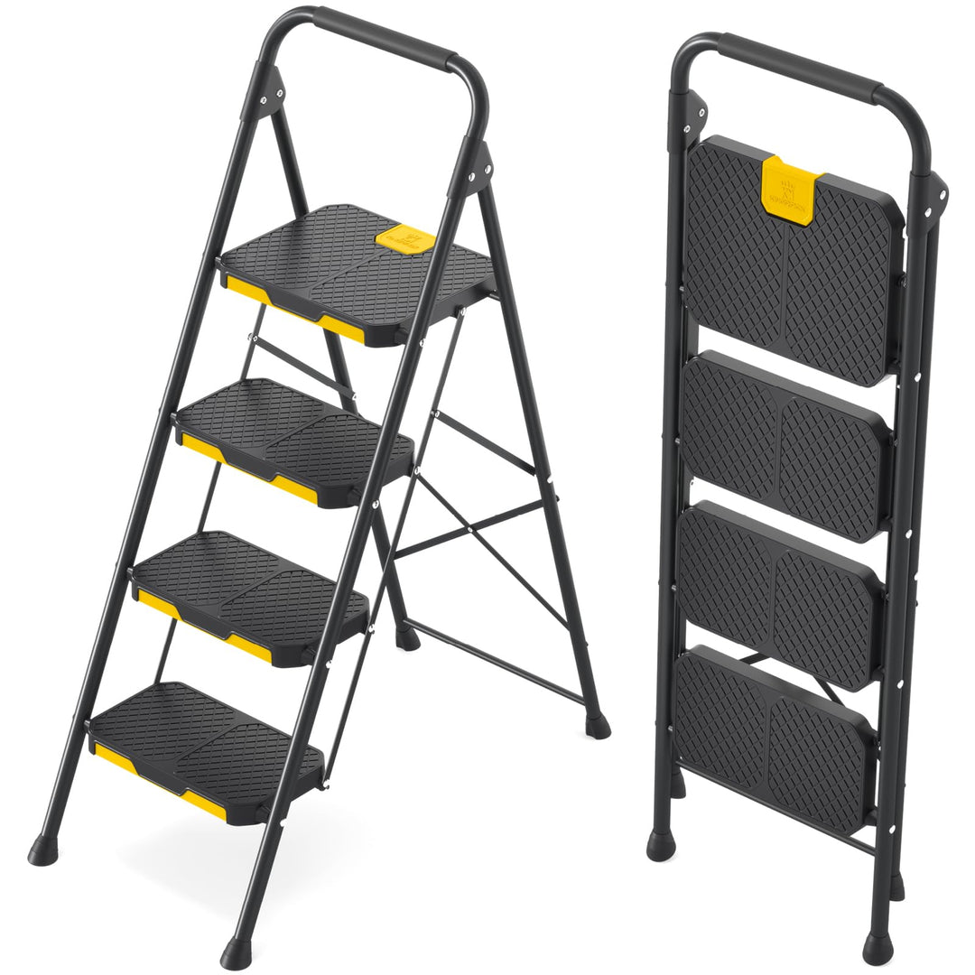 KINGRACK Leiter 4 Stufen, trittleiter 4 Stufen klappbar, mit rutschfestem, breitem Pedal und Handläu
