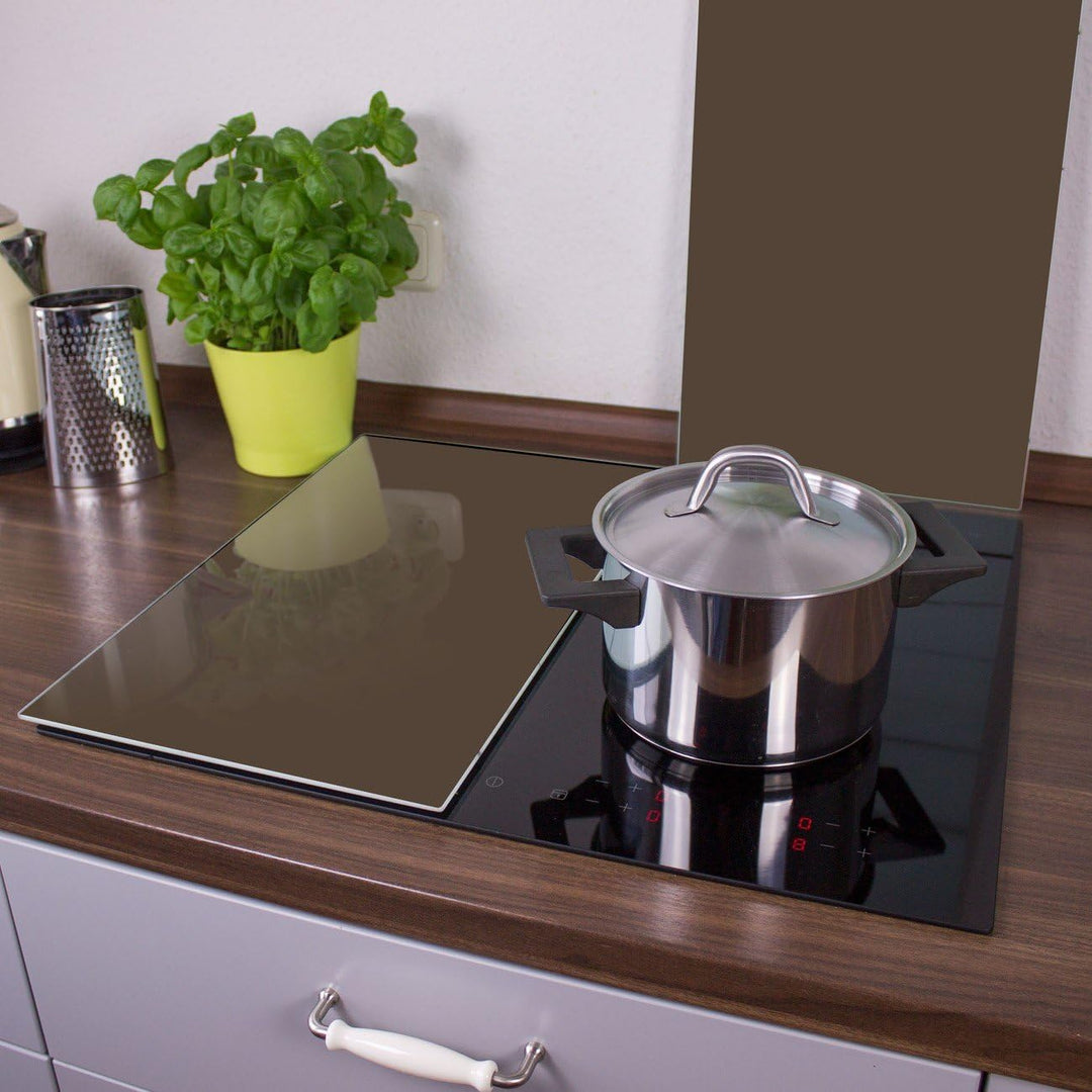 banjado® Herdabdeckplatte Glas 2-teilig je 30x52 cm/Schneidebrett Herdabdeckung mit Motiv Schokobrau