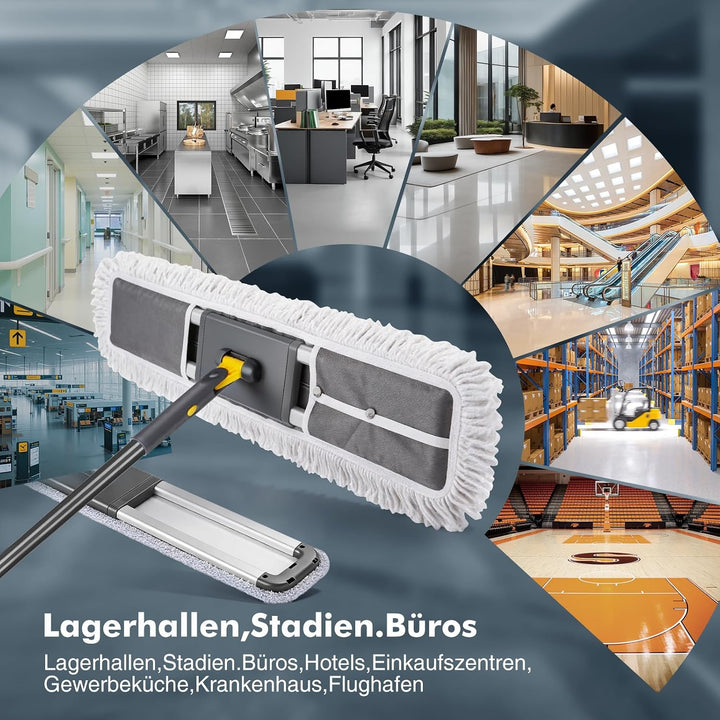 Bodenwischer, 90cm Breit Wischmopp, Professionelle Bodenwischer Set mit Mikrofaser Pads und Baumwoll