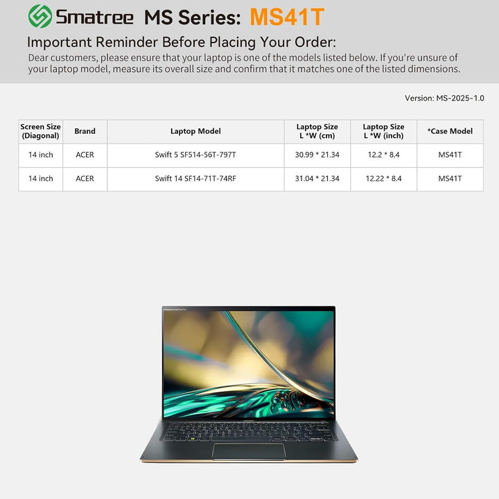 Smatree MS41T Laptop Hartschalenhülle aus Eva mit Laptopständer, für 14 Zoll Acer Swift 5 Laptop-SF5
