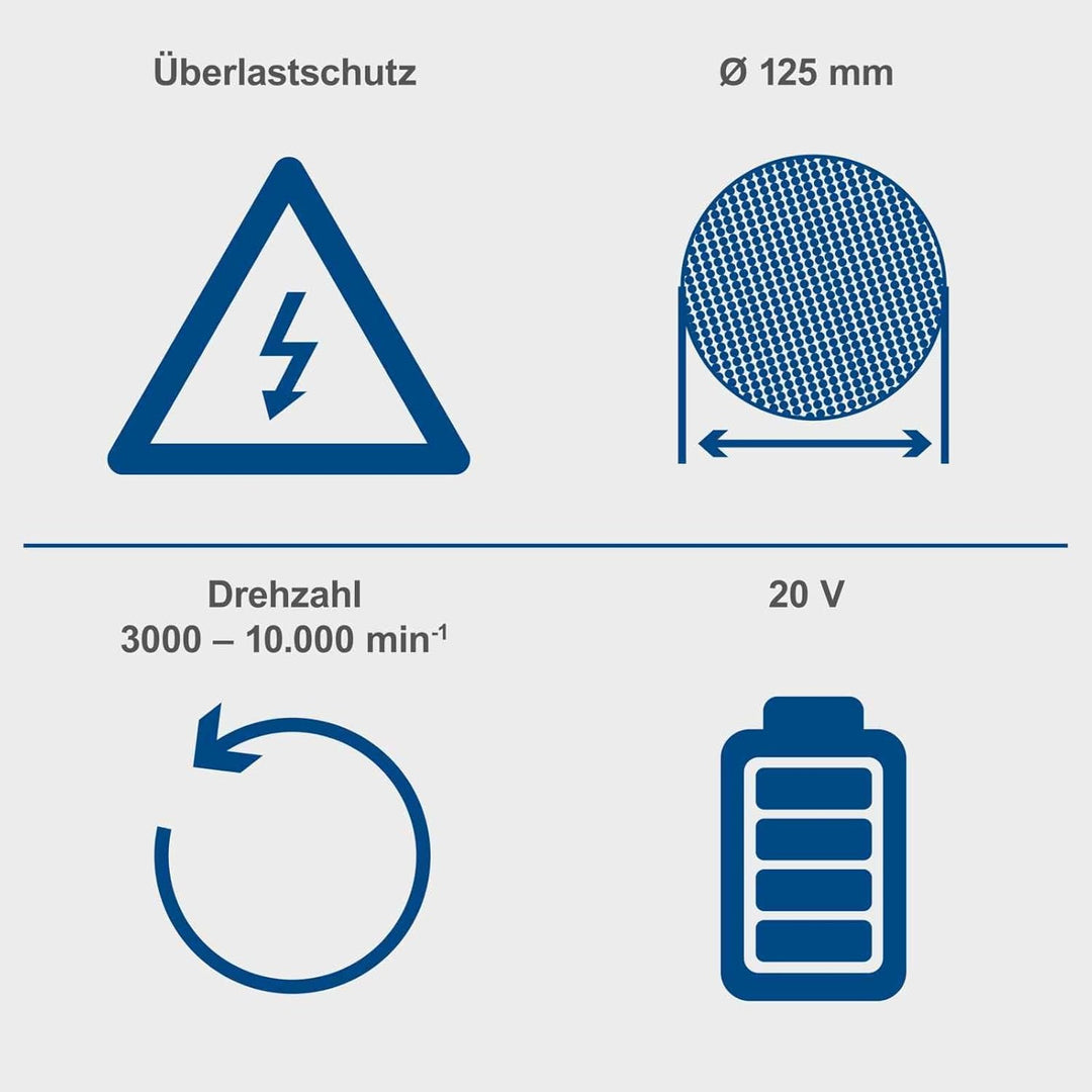 Scheppach Akku Winkelschleifer BC-AG125-X | SchleifscheibenØ 125mm | Drehzahl 2500‒10000 min-1 in 6