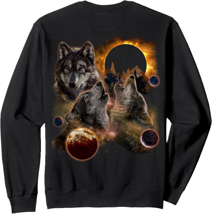 Sonnenfinsternis Mond mit drei Wölfen Sweatshirt
