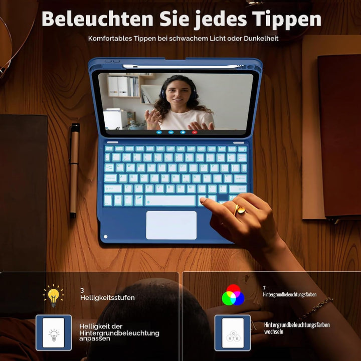 MoKo Touchpad Hülle mit Tastatur für iPad (A16) 11/10 Generation (11/10.9 Zoll) 2025/2022 mit Stifth