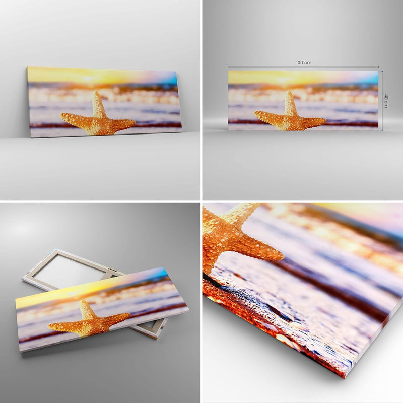 Panorama Bilder auf Leinwand 100x40cm Leinwandbild Starfish Strand Sand Ozean Gross Wanddeko Bild Sc