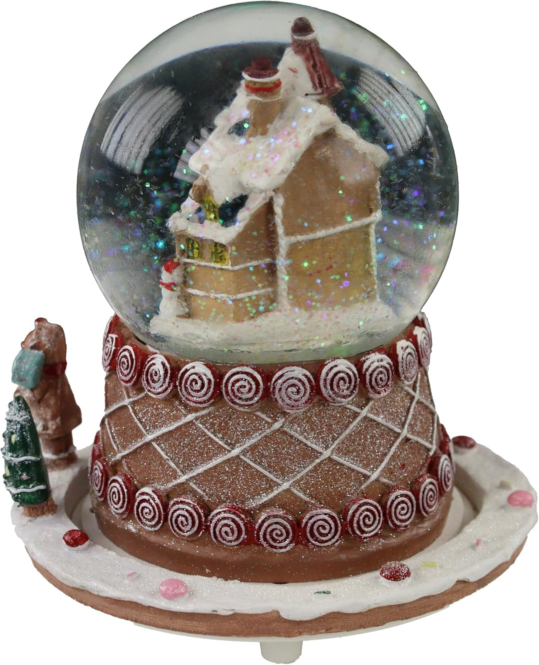 Schneekugel mit Lebkuchenhaus – Festliche Spieluhr mit Schneeflocken-Effekt, Weihnachtsklängen und O