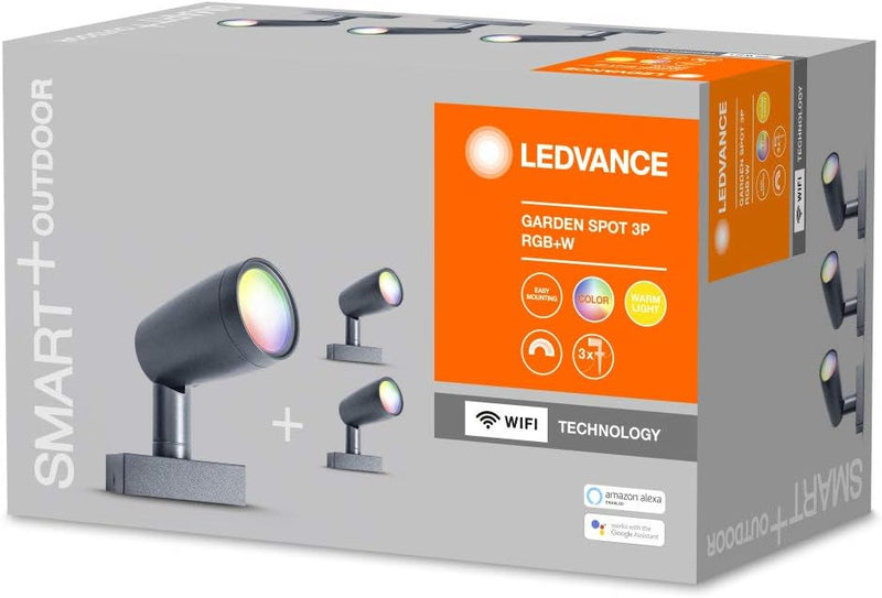 LEDVANCE Smarte LED Gartenleuchte mit WiFi Technologie, Basispaket mit 3 Spot-Strahler für Aussen, R