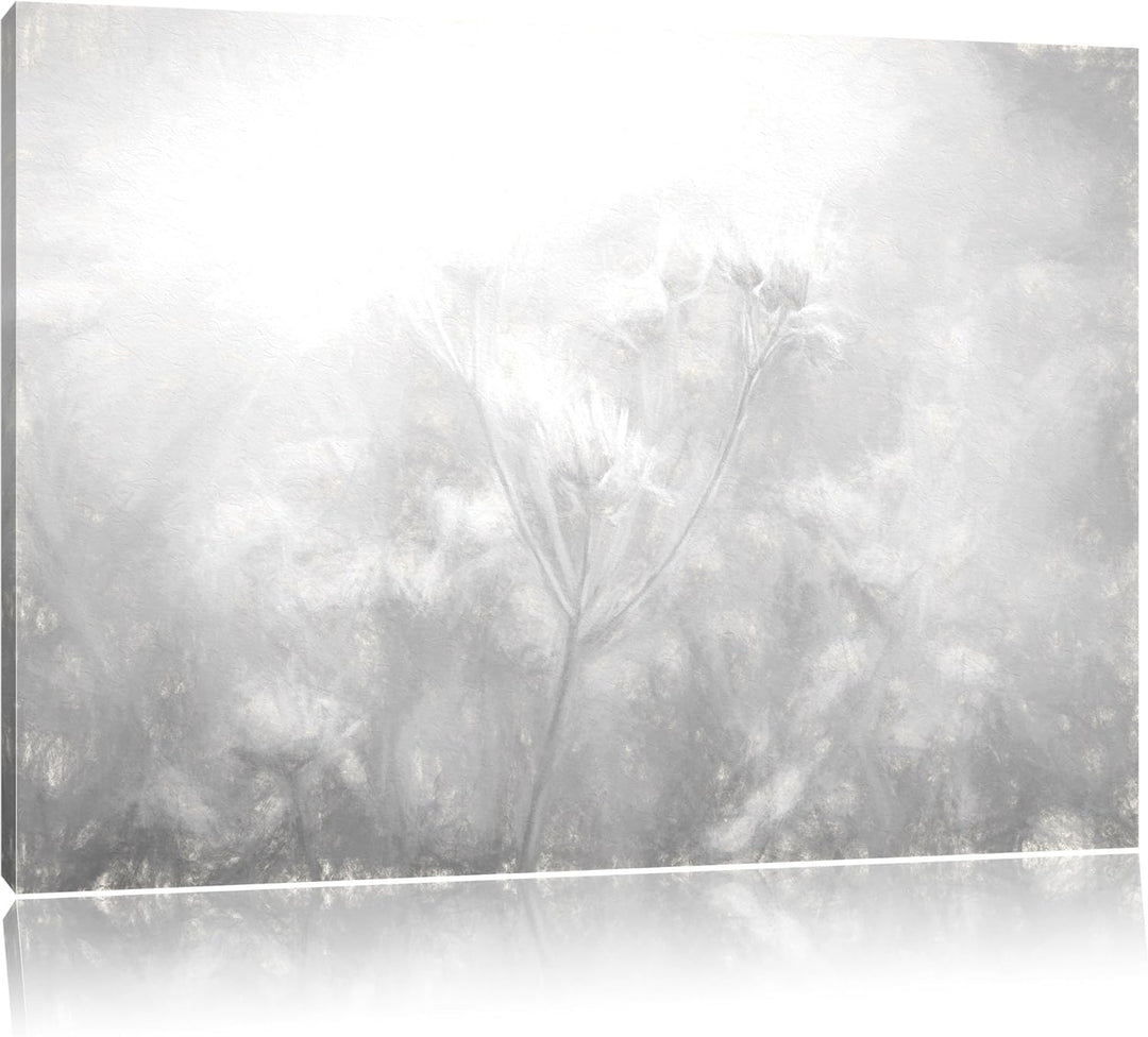 Pixxprint Romantische Blumenwiese Kohle Zeichnung Effekt, Format: 100x70 auf Leinwand, XXL riesige B