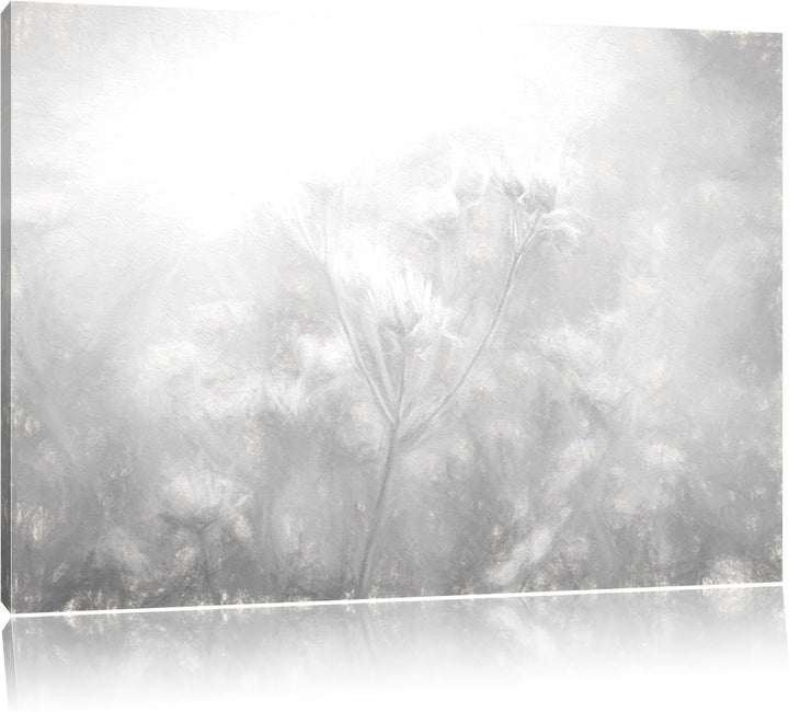 Pixxprint Romantische Blumenwiese Kohle Zeichnung Effekt, Format: 100x70 auf Leinwand, XXL riesige B