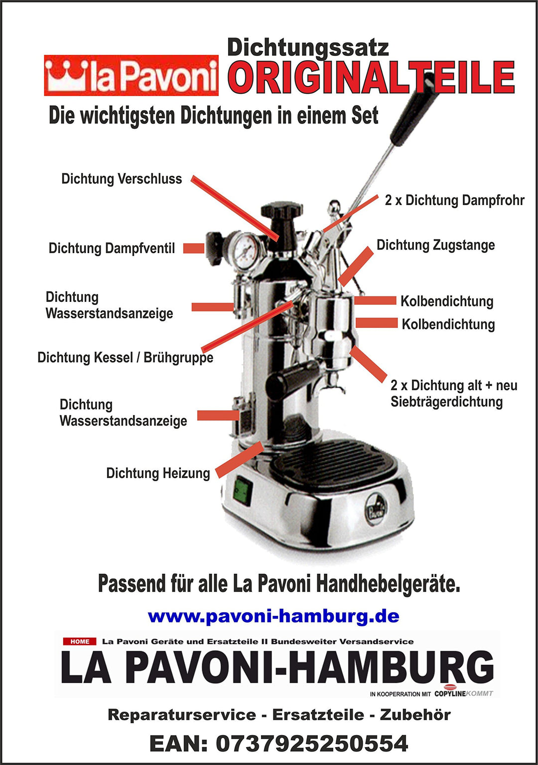 La Pavoni Dichtungssatz für Hebelgeräte La Pavoni