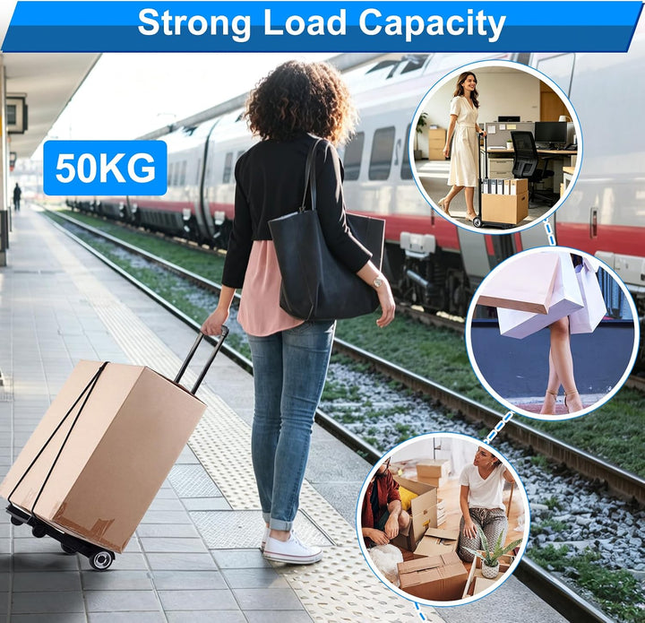 Plattformwagen Sackkarre Klappbar, 50KG Faltbarer Handkarre Kompakt mit Rädern, Mini Transportkarren