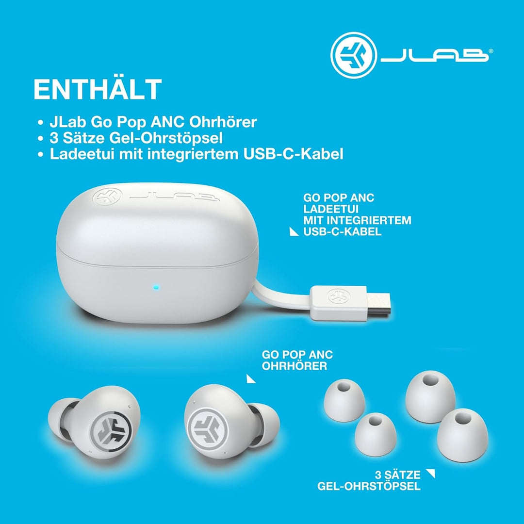 JLab Go Pop ANC In Ear Kopfhörer Bluetooth, Active Noise Cancelling kabellose Kopfhörer 24+ Std. Spi