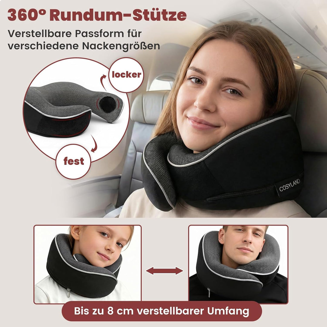 COSYLAND Nackenkissen Flugzeug & Auto - 360° Support Memory Foam Reisekissen Verstellbar - Ergonomis