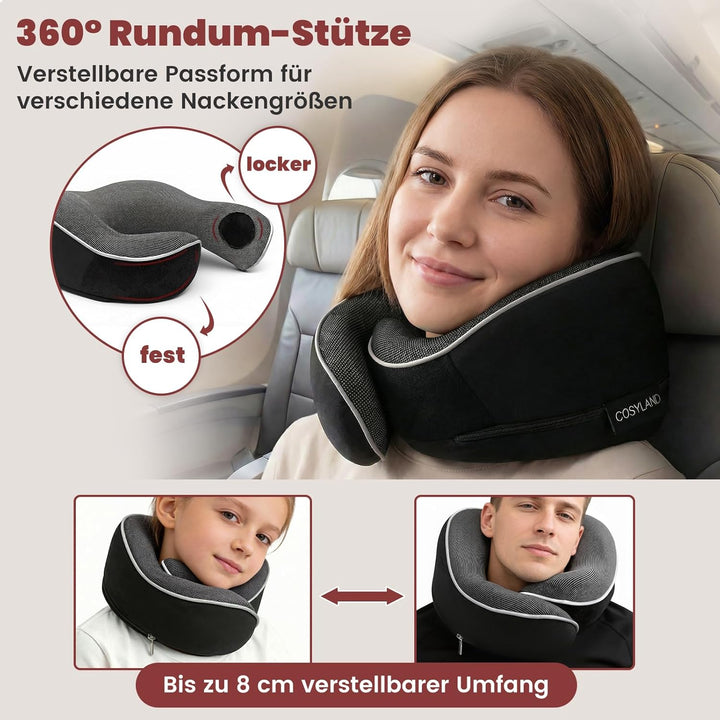 COSYLAND Nackenkissen Flugzeug & Auto - 360° Support Memory Foam Reisekissen Verstellbar - Ergonomis