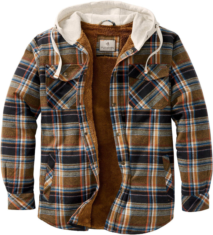 Legendary Whitetails Herren Camp Night Berber Lined Hooded Flannel Shirt Jacket Jacke S Porter Plaid