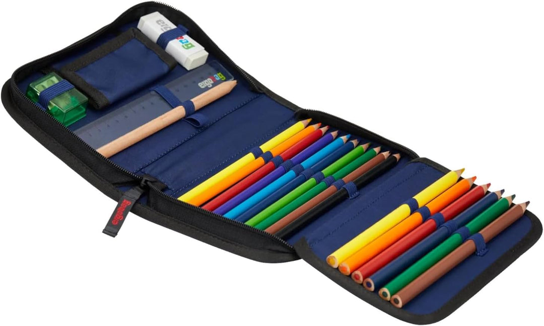 ergobag Federmäppchen Set 22-teilig, Lyra Buntstifte, Stundenplan-Fach, Kleingeld Fach, Lineal Unauf