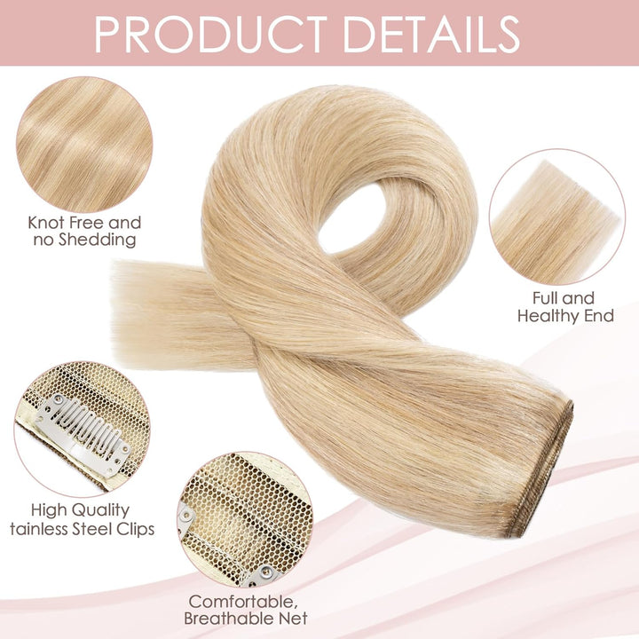 Clip in Extensions Echthaar 1 Piece 5 Clips 7A Human Hair Weich Lang Haarverlängerung Günstig Glatt
