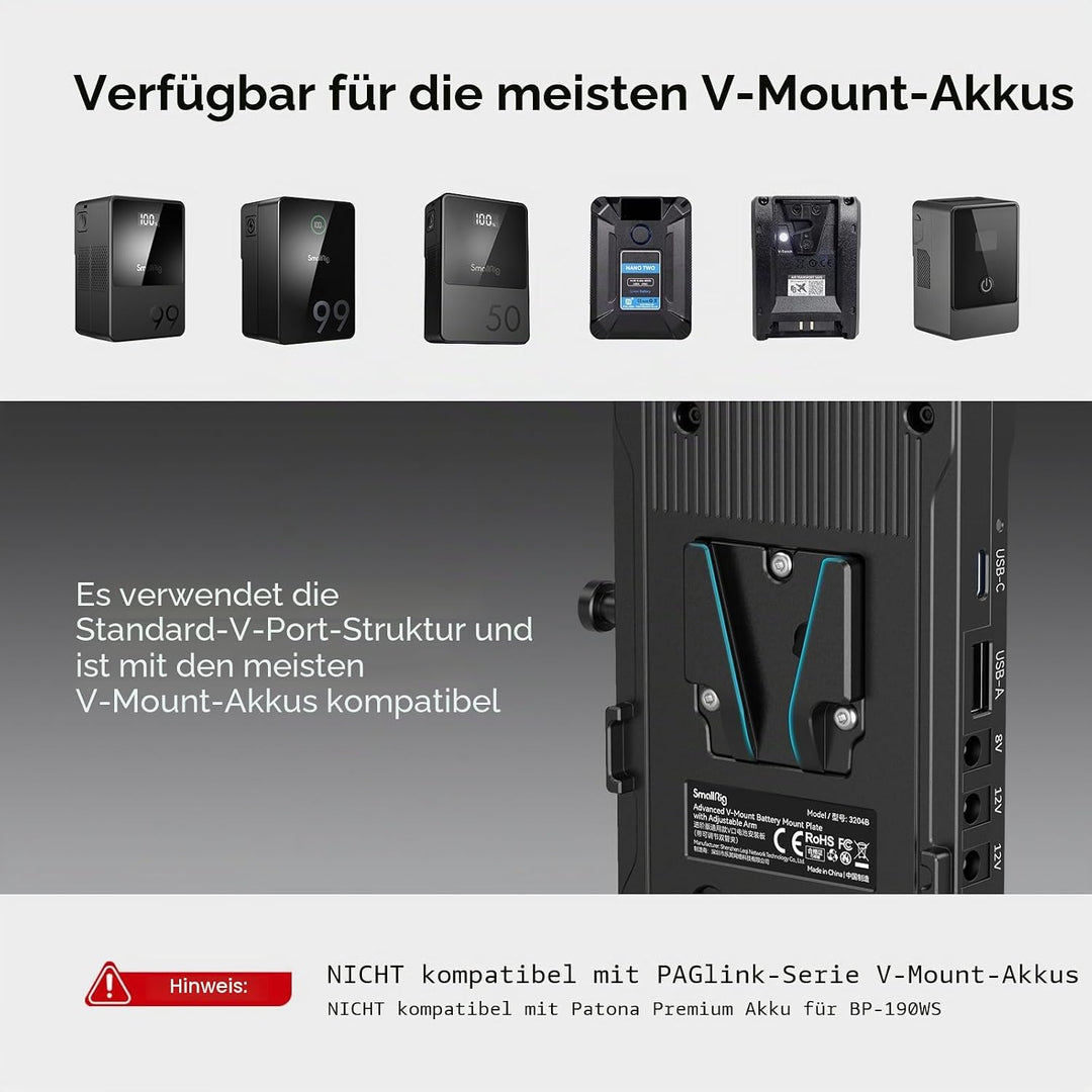 SMALLRIG V Mount Battery Adapter Plate, Adapterplatte Versorgungsverteiler mit 15mm Stangenklemme un