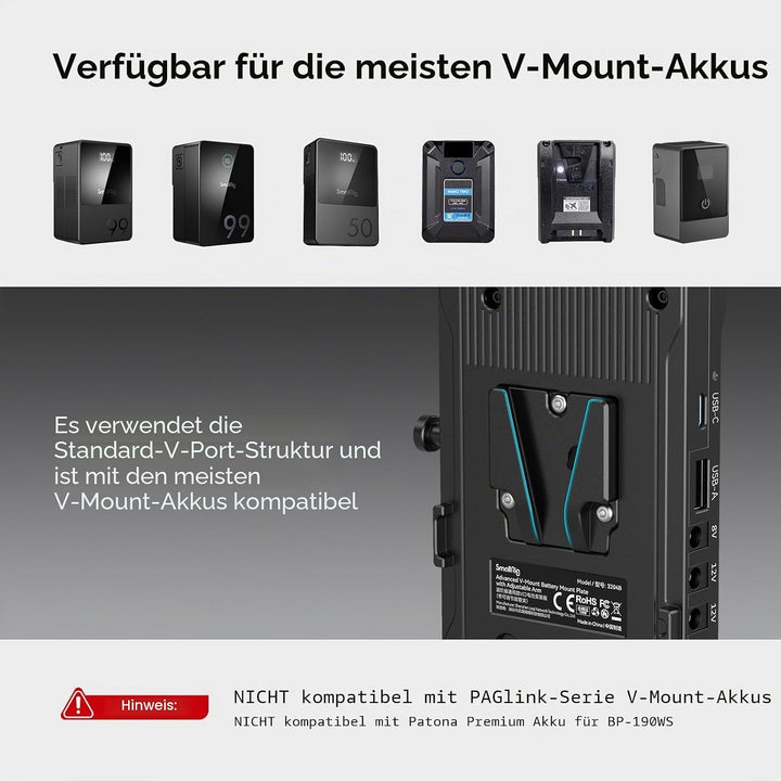 SMALLRIG V Mount Battery Adapter Plate, Adapterplatte Versorgungsverteiler mit 15mm Stangenklemme un