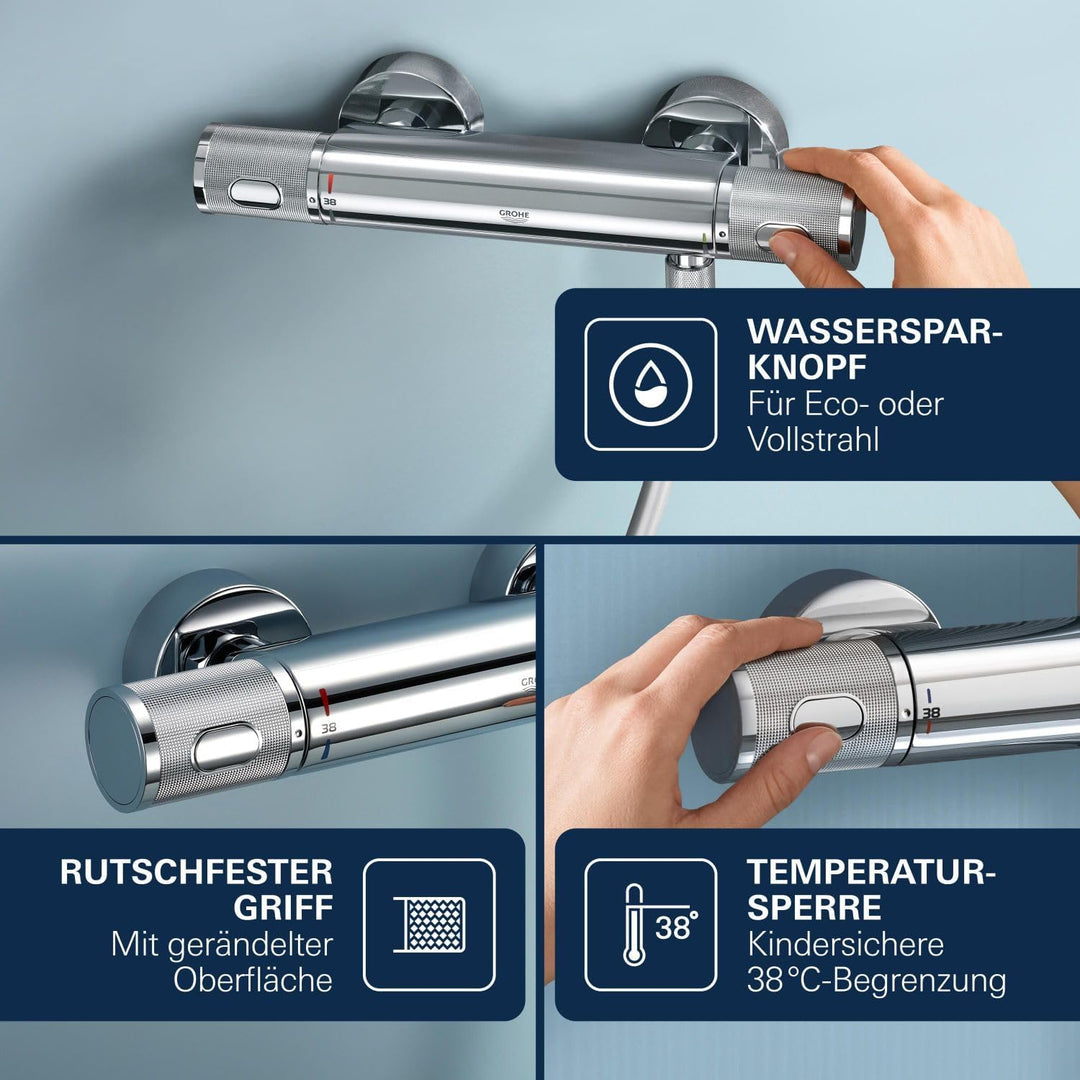 GROHE Precision Feel - Thermostat-Wannenbatterie (‎wassersparend, Temperaturbegrenzung, Wandmontage,