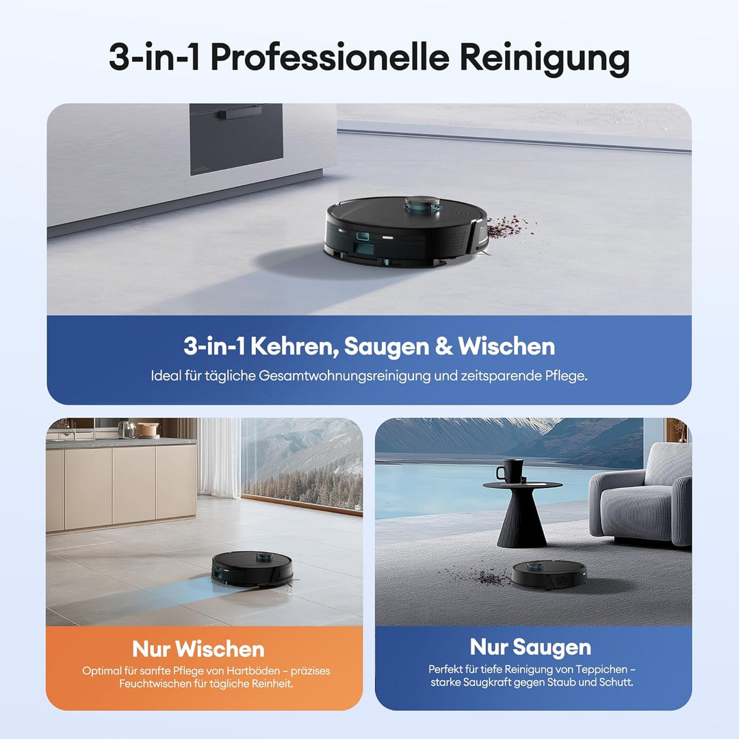 Ultenic Saugroboter mit Wischfunktion 6000Pa, Staubsauger Roboter mit LiDAR Navigation, 3 in 1 Saug