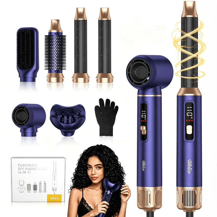 UKLISS Hairstyler 6 in 1 Air Styler Set [mit Diffusor], Pro Hair Styler Set Gold Blau, Gold Blau