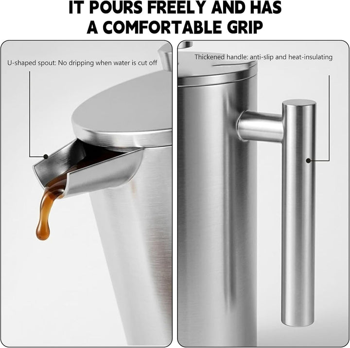 French Press Kaffeebereiter 600ml Edelstahl, Französische Presse Isolierte