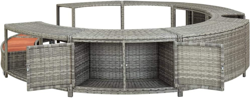 Festnight Whirlpool Umrandung Poly Rattan mit Stauraum Poolumrandung Poolverkleidung Stahlrahmen Whi