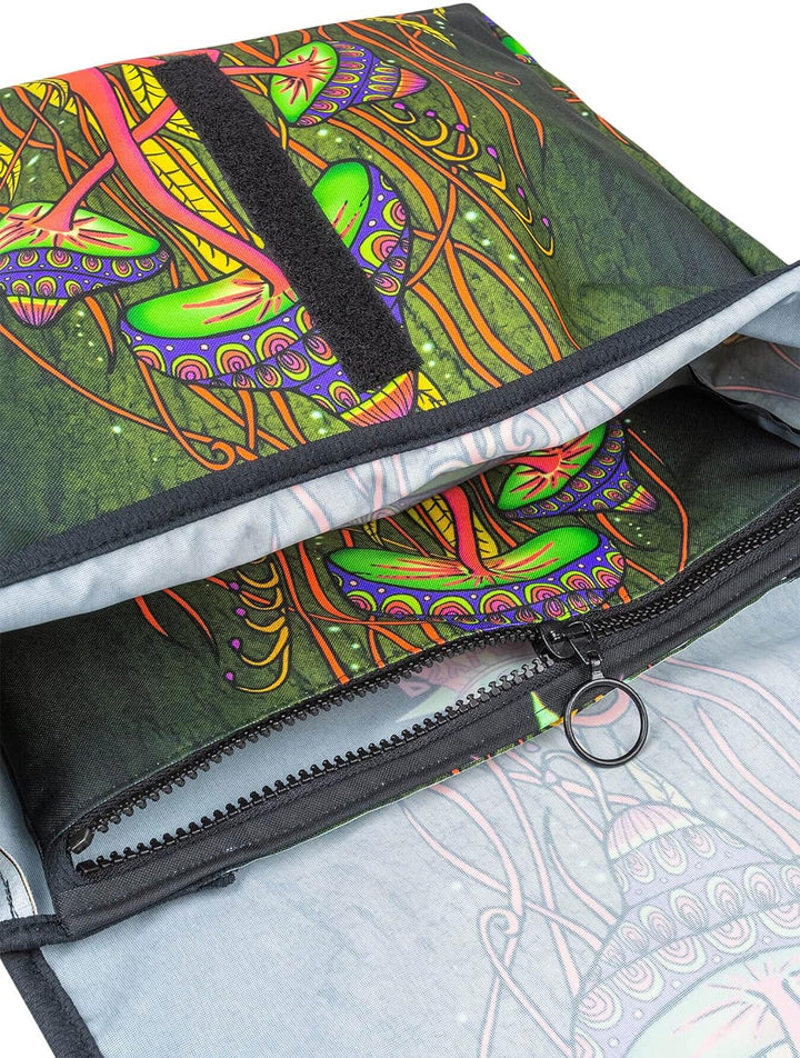 PSYWORK Schwarzlicht Umhänge Tragetasche Neon Magic Mushroom Pink Neon UV-aktiv wasserabweisend