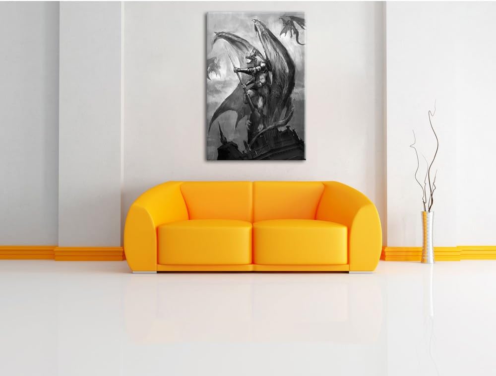 Pixxprint Drachenmann / 100x70cm Leinwandbild bespannt auf Holzrahmen/Wandbild Kunstdruck Dekoration